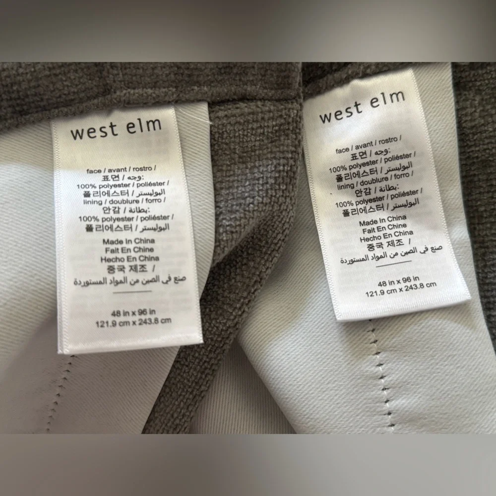 West Elm 2 Worn Velvet Blackout Curtain Panels Charcoal Grey Metal 48x96